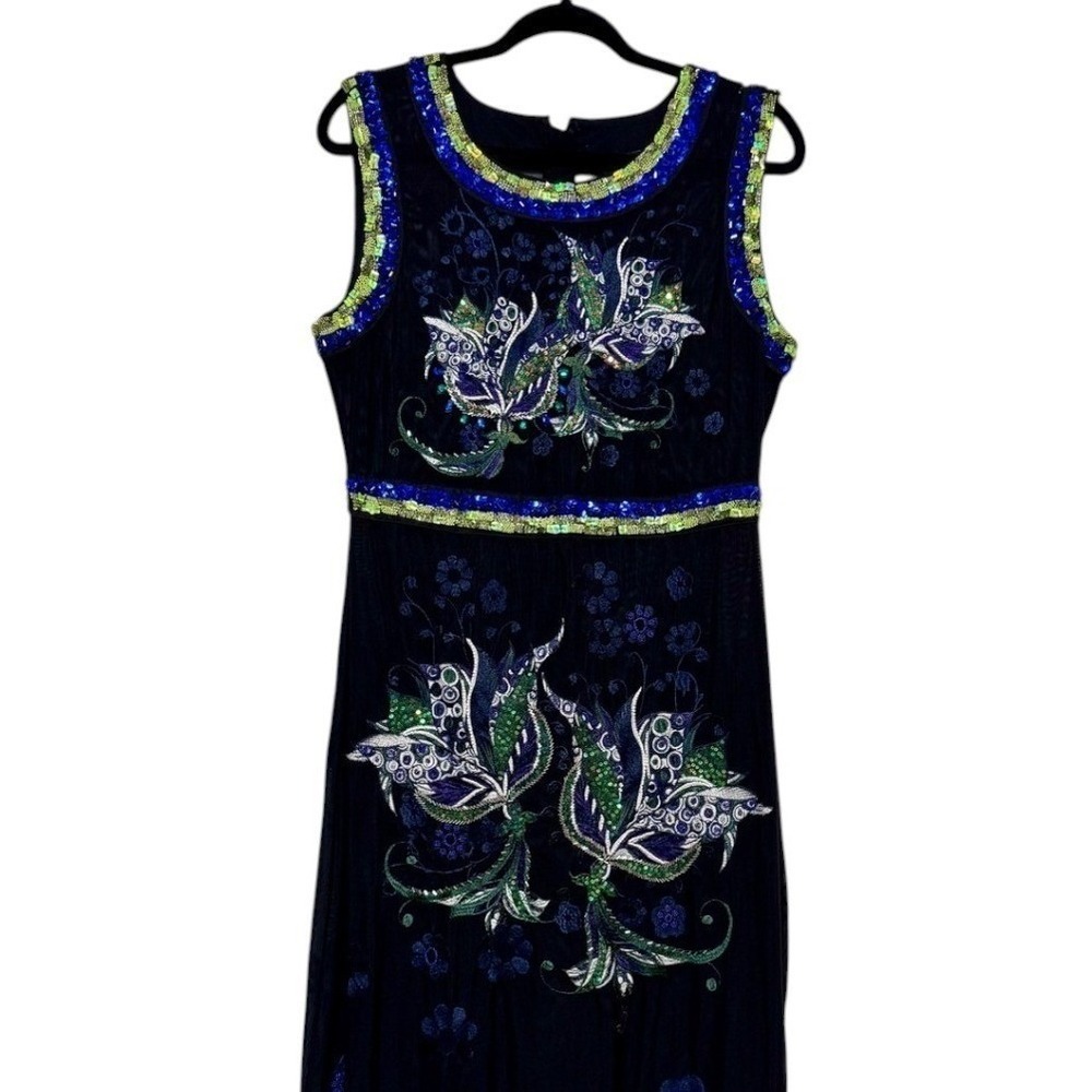Cynthia Rowley Sirencore Celestial Midi Dress Womens 10 Beaded Embroidered Luxe - Picture 2 of 7